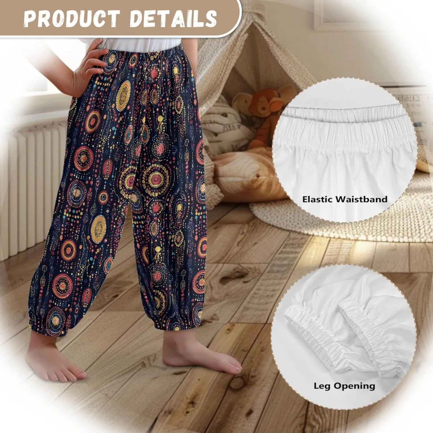 2 Pack Kids Harem Bloomers Pants Elastic Waist Bohemian Style Casual Baggy Ankle Trousers for Boys and Girls