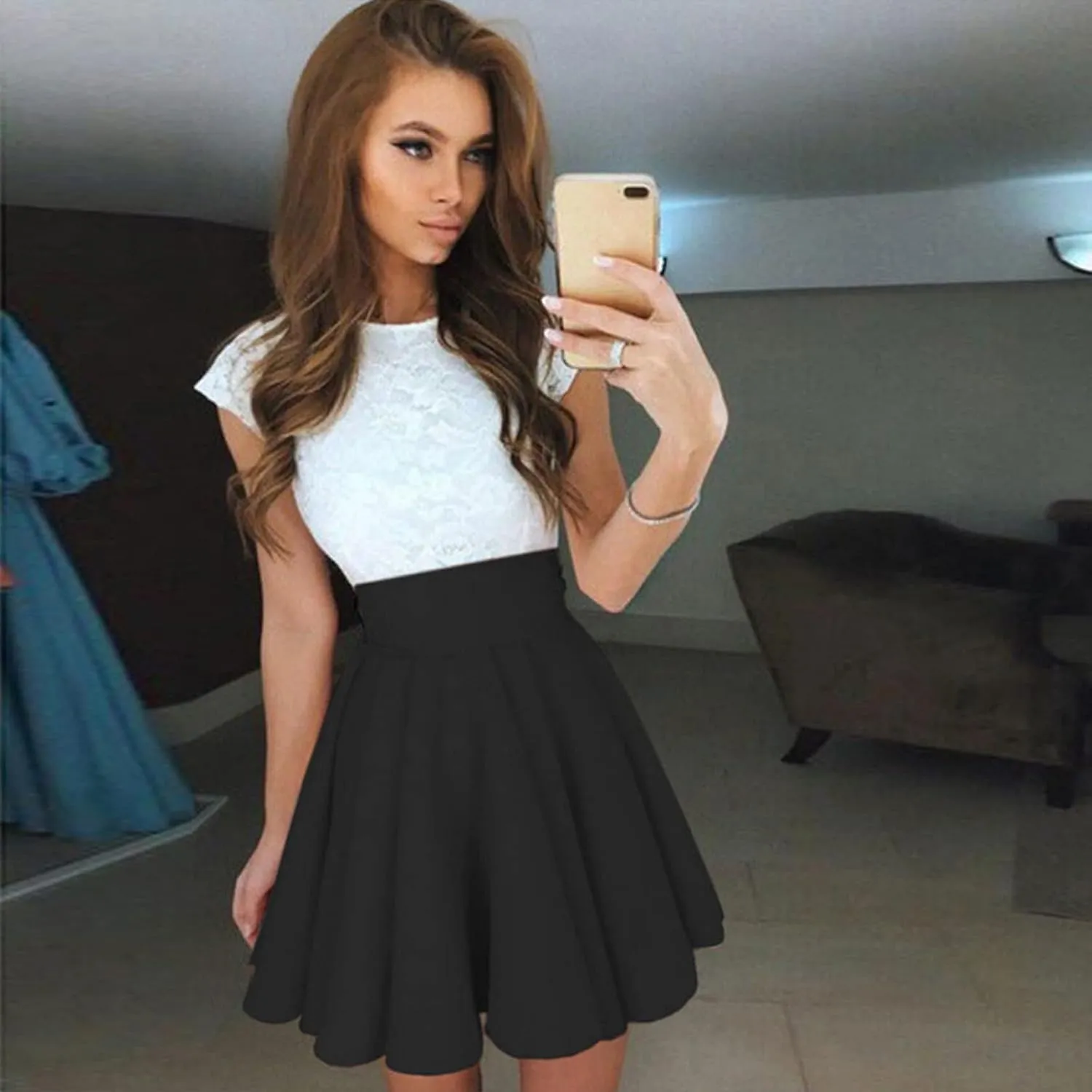 2023 Women's Summer Dress Sleeveless Ruffle Sleeve Round Neck Mini Dress Fashion Colorblock Flowy Tunic Dress