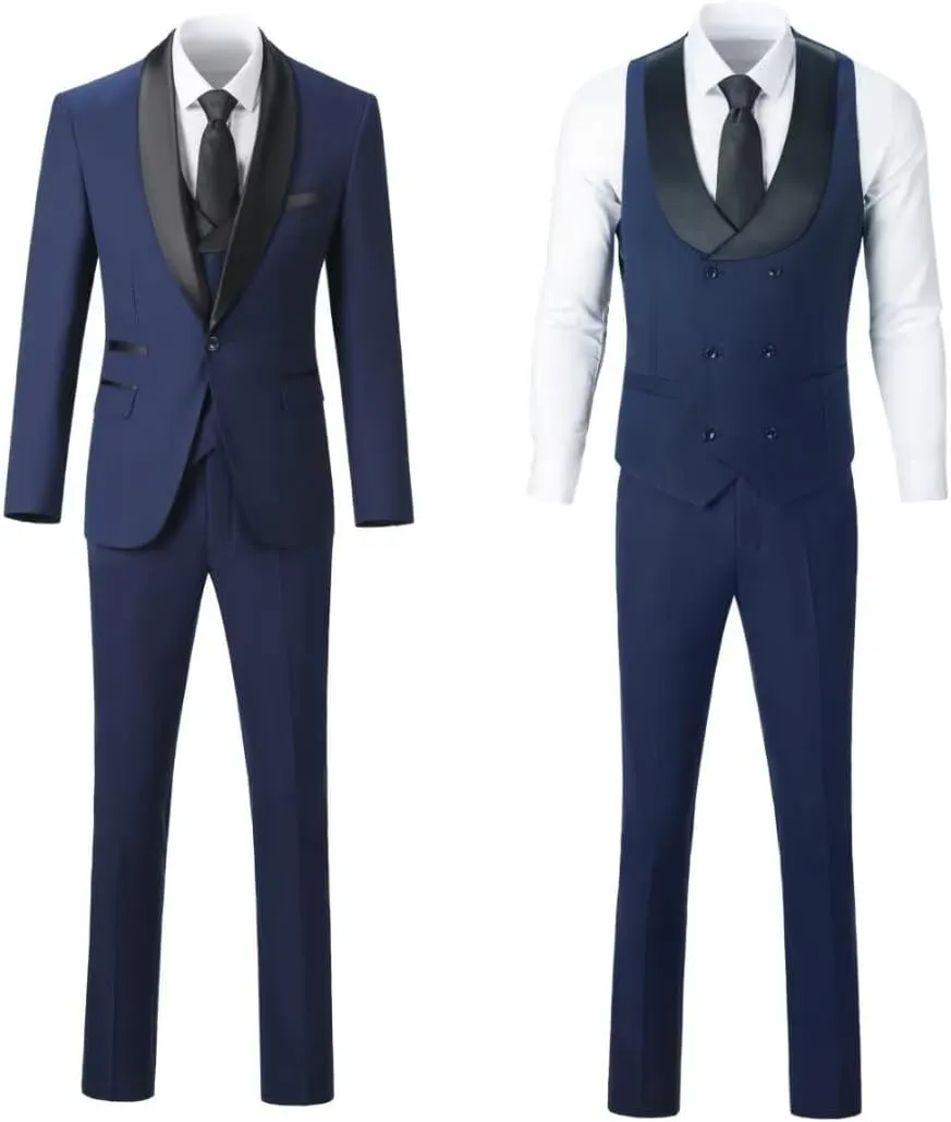 3 Piece Mens Tuxedo Suit Set Slim Fit Men Wedding Prom Party Suits Blazer Pants Shawl Collar Dinner Double Breasted Suit Set