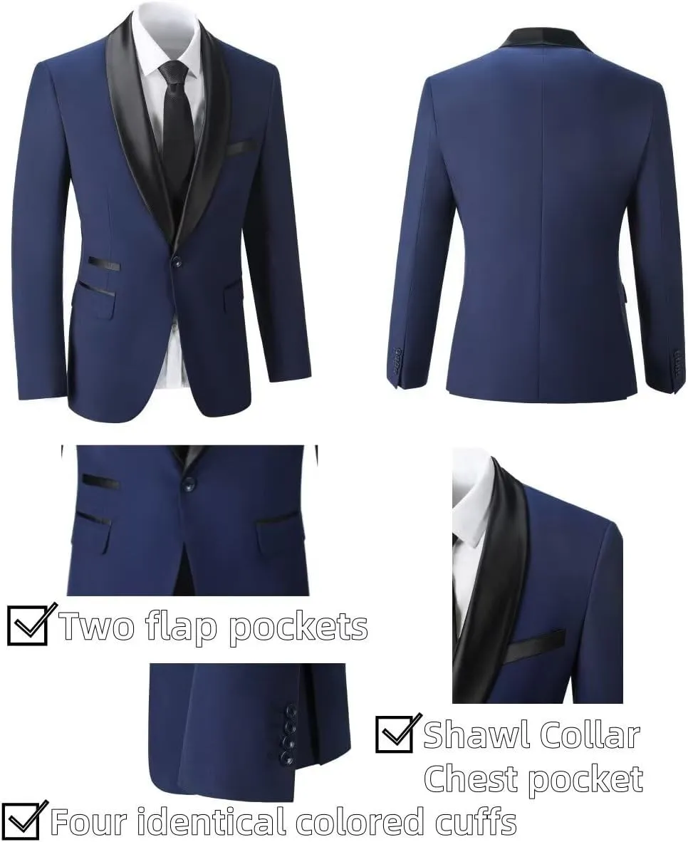 3 Piece Mens Tuxedo Suit Set Slim Fit Men Wedding Prom Party Suits Blazer Pants Shawl Collar Dinner Double Breasted Suit Set