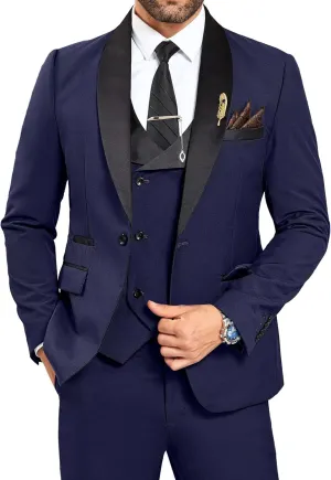 3 Piece Mens Tuxedo Suit Set Slim Fit Men Wedding Prom Party Suits Blazer Pants Shawl Collar Dinner Double Breasted Suit Set