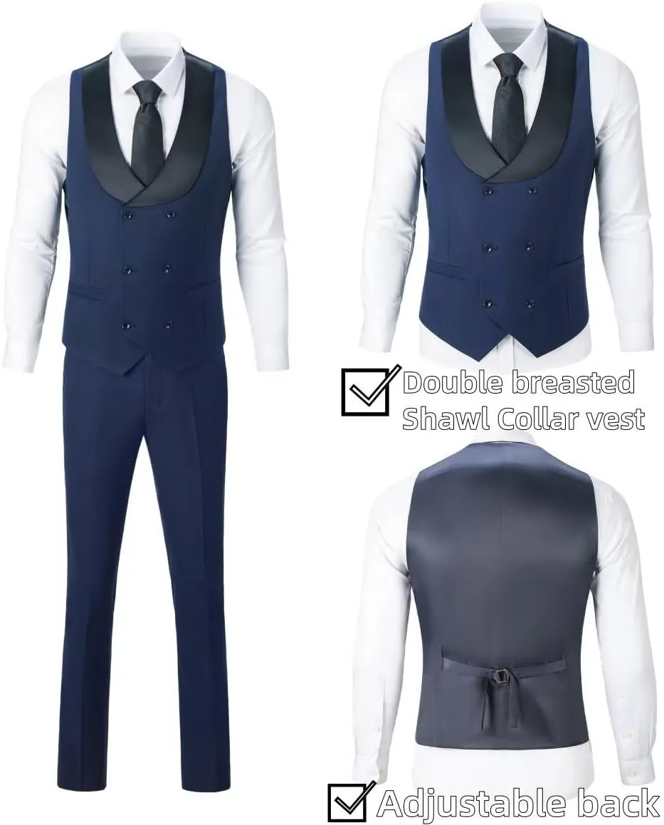 3 Piece Mens Tuxedo Suit Set Slim Fit Men Wedding Prom Party Suits Blazer Pants Shawl Collar Dinner Double Breasted Suit Set