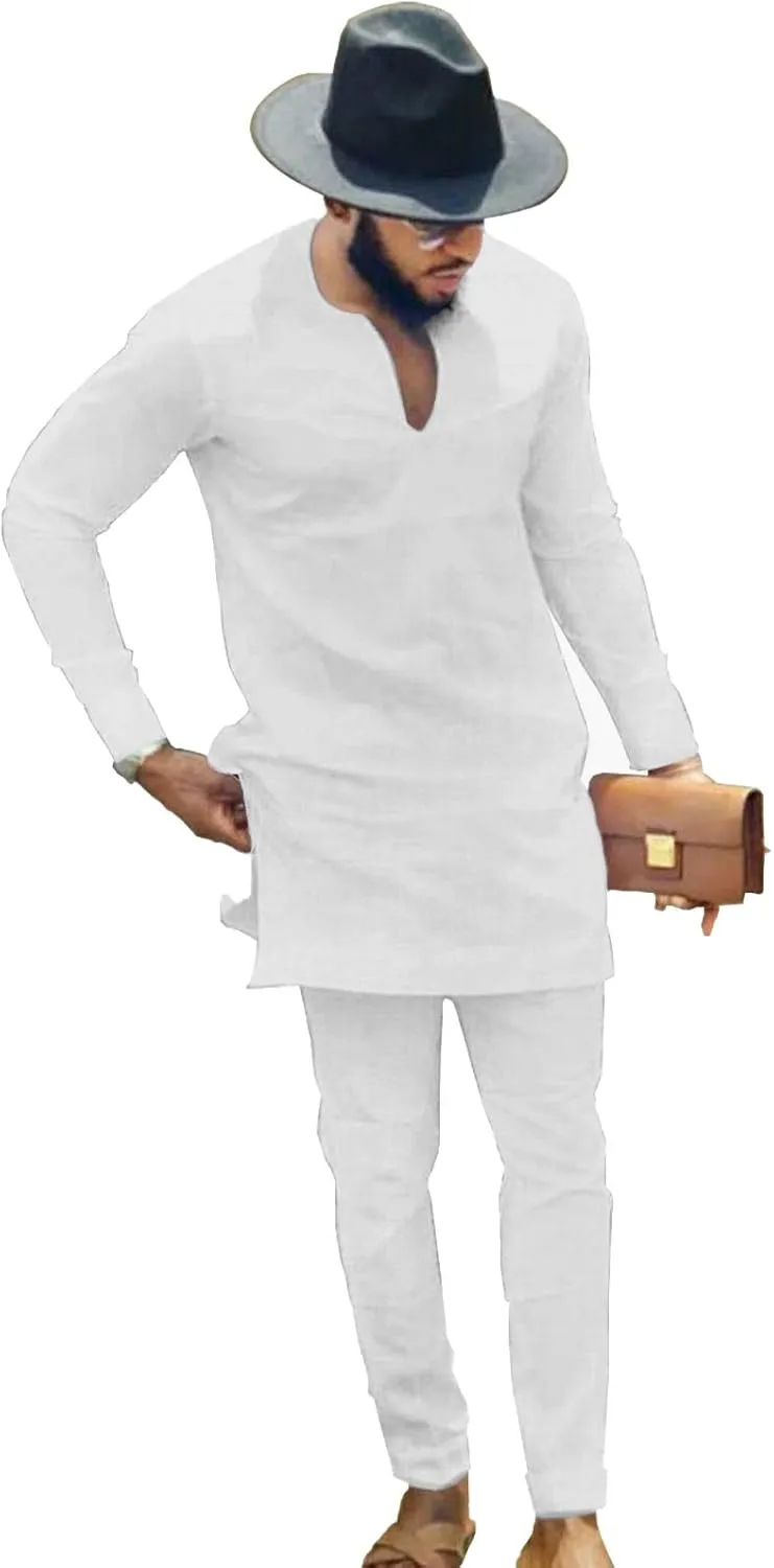 African Mens Clothing Fashion Suit Two Pieces Set Dashiki Outfit Top Pant Tracksuit
