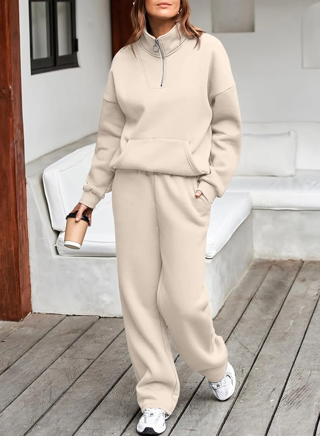 Aleumdr Womens 2 Piece Outfits Matching Sweat Sets Sweatsuit Tracksuit Zip up Sweatshirt and Sweatpants Lounge Sets