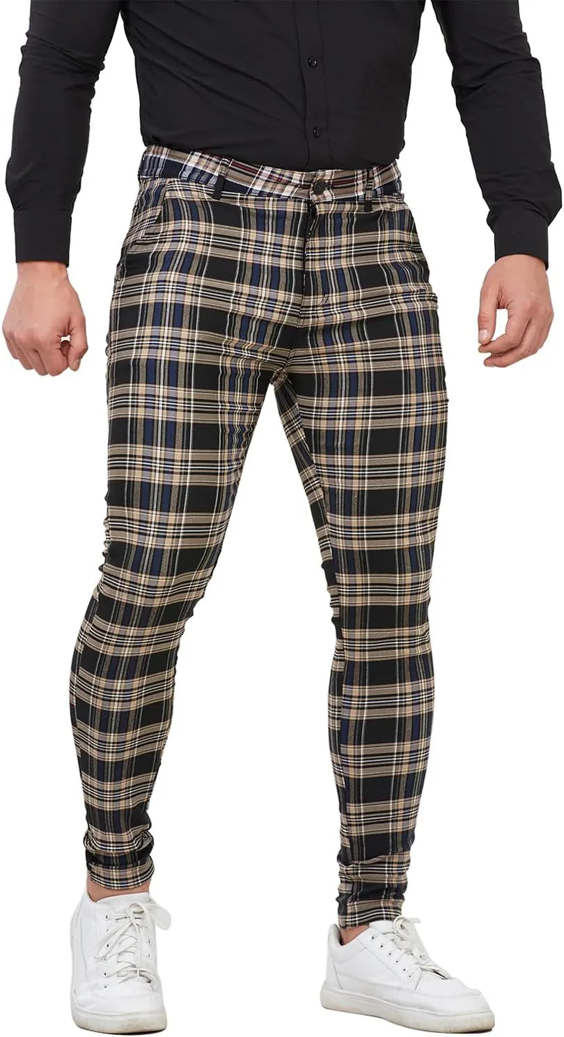 ALLELMS Mens Chinos Slim Fit Stretch Flat-Front Skinny Dress Pants