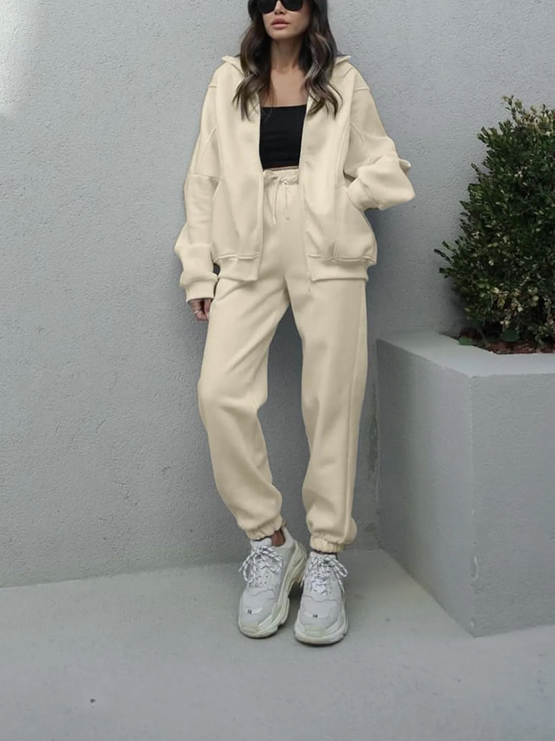 Alunzoem Sweatsuits for Women Set 2 Piece Outfits Long Sleeve Zip Up Jacket Oversized Sweatshirt Jogger Sweatpants Tracksuit