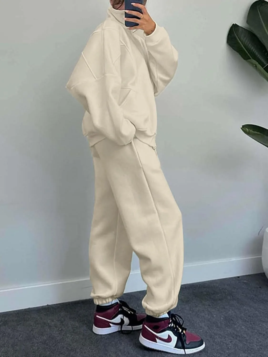 Alunzoem Sweatsuits for Women Set 2 Piece Outfits Long Sleeve Zip Up Jacket Oversized Sweatshirt Jogger Sweatpants Tracksuit