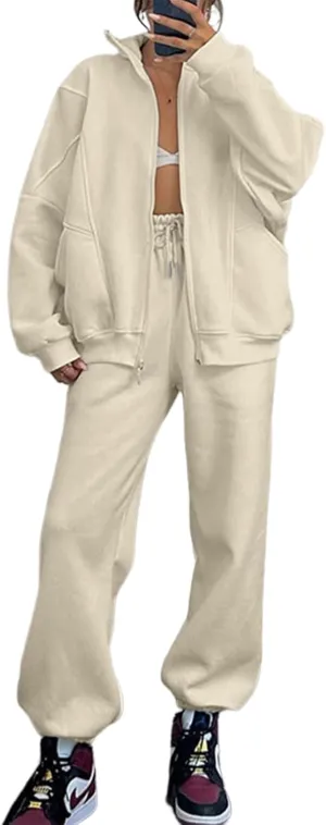 Alunzoem Sweatsuits for Women Set 2 Piece Outfits Long Sleeve Zip Up Jacket Oversized Sweatshirt Jogger Sweatpants Tracksuit