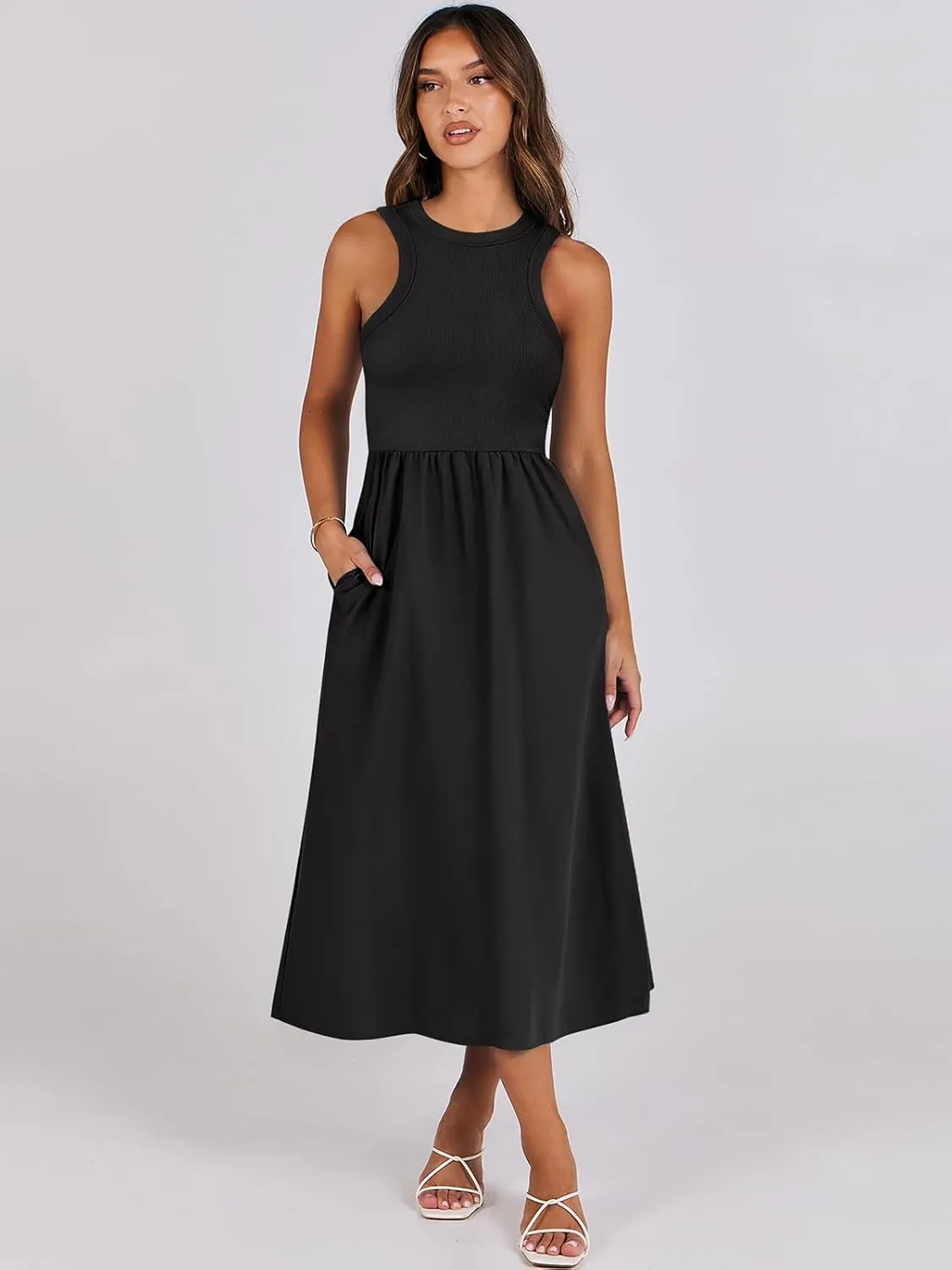 ANRABESS Womens 2025 Summer Casual Maxi Dress A line Tiered Flowy Short Sleeve Crewneck T Shirt Beach Travel Long Dresses