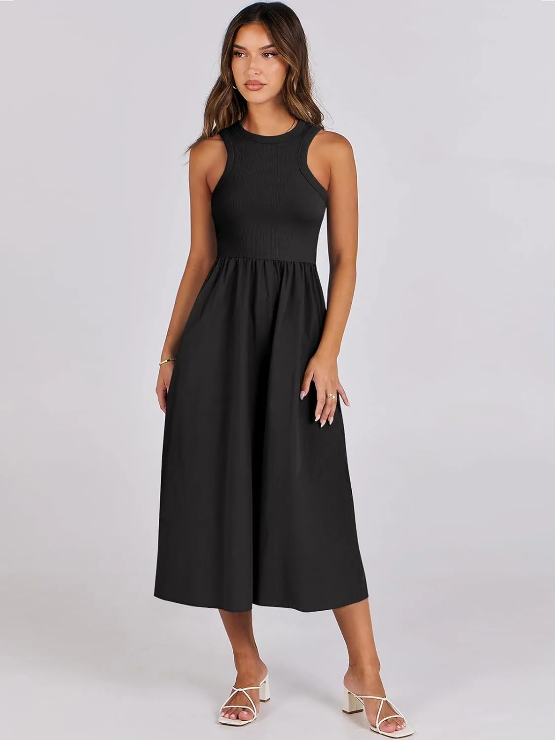 ANRABESS Womens 2025 Summer Casual Maxi Dress A line Tiered Flowy Short Sleeve Crewneck T Shirt Beach Travel Long Dresses