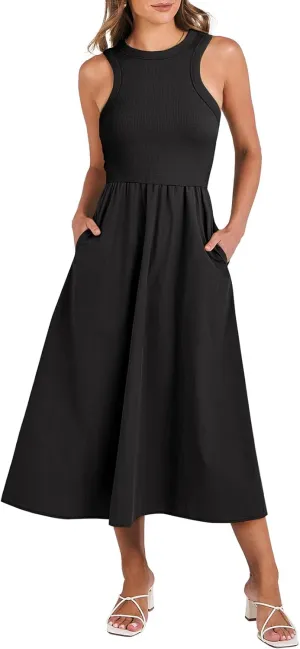 ANRABESS Womens 2025 Summer Casual Maxi Dress A line Tiered Flowy Short Sleeve Crewneck T Shirt Beach Travel Long Dresses