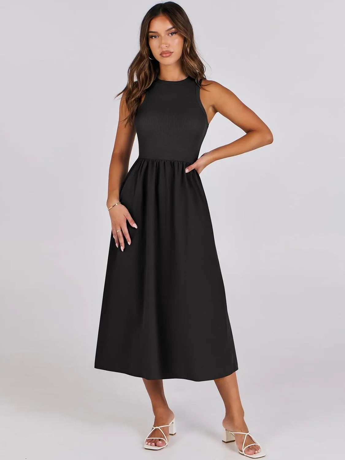 ANRABESS Womens 2025 Summer Casual Maxi Dress A line Tiered Flowy Short Sleeve Crewneck T Shirt Beach Travel Long Dresses