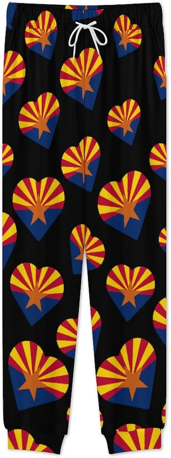 Arizona Flag Heart Men's Crew Neck Pajama 2 Piece Set Long Sleeve Loungewear Top and Bottom