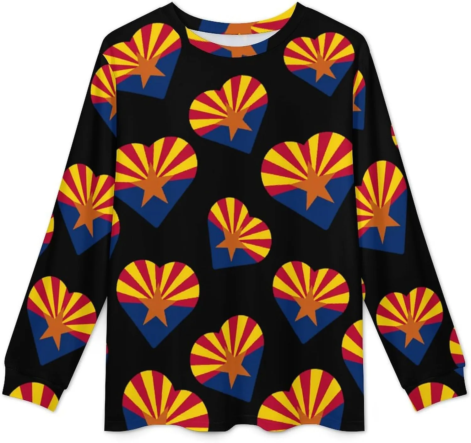 Arizona Flag Heart Men's Crew Neck Pajama 2 Piece Set Long Sleeve Loungewear Top and Bottom