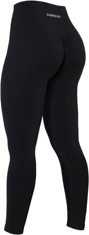 AUROLA Power Workout Leggings for Women Tummy Control Squat Proof Ribbed Thick Seamless Scrunch Active Pants