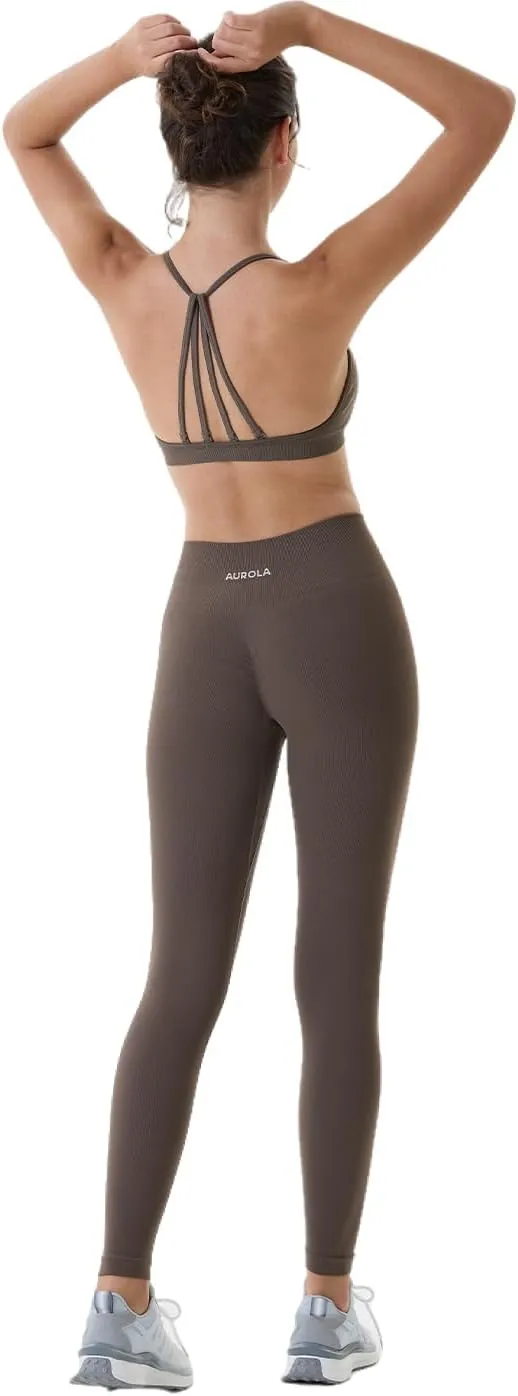 AUROLA Power Workout Leggings for Women Tummy Control Squat Proof Ribbed Thick Seamless Scrunch Active Pants