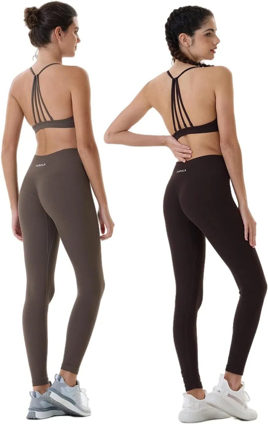 AUROLA Power Workout Leggings for Women Tummy Control Squat Proof Ribbed Thick Seamless Scrunch Active Pants