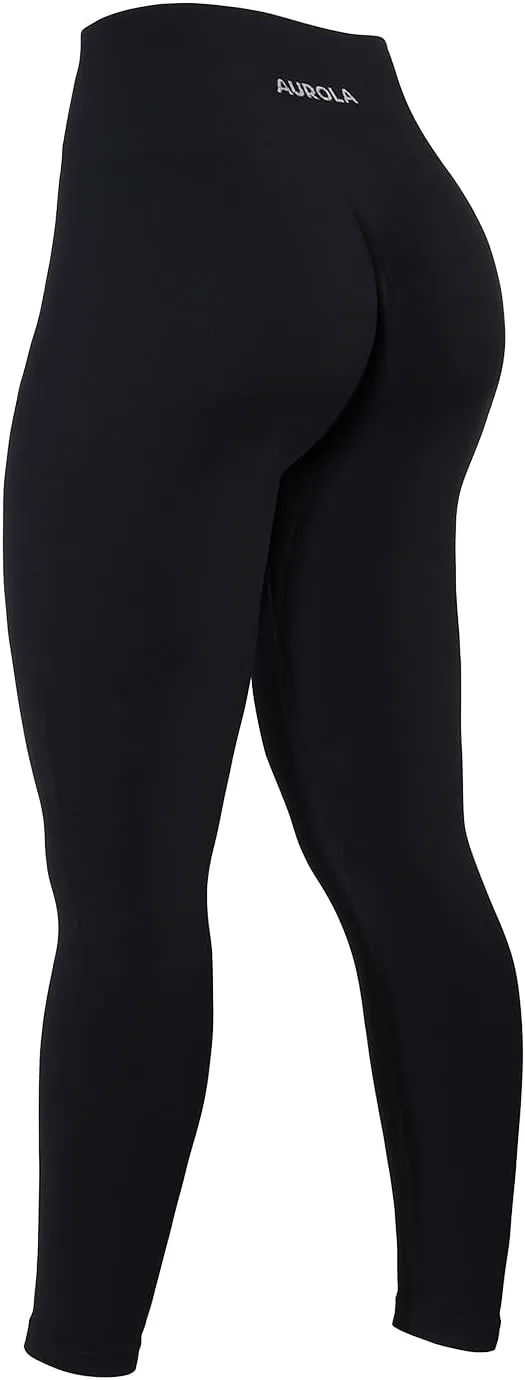 AUROLA Power Workout Leggings for Women Tummy Control Squat Proof Ribbed Thick Seamless Scrunch Active Pants