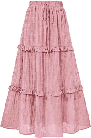 Awoscut Women's High Waist Pleated Maxi Skirts Summer A Line Flowy Swing Casual Long Bohemian Beach Skirt Dress