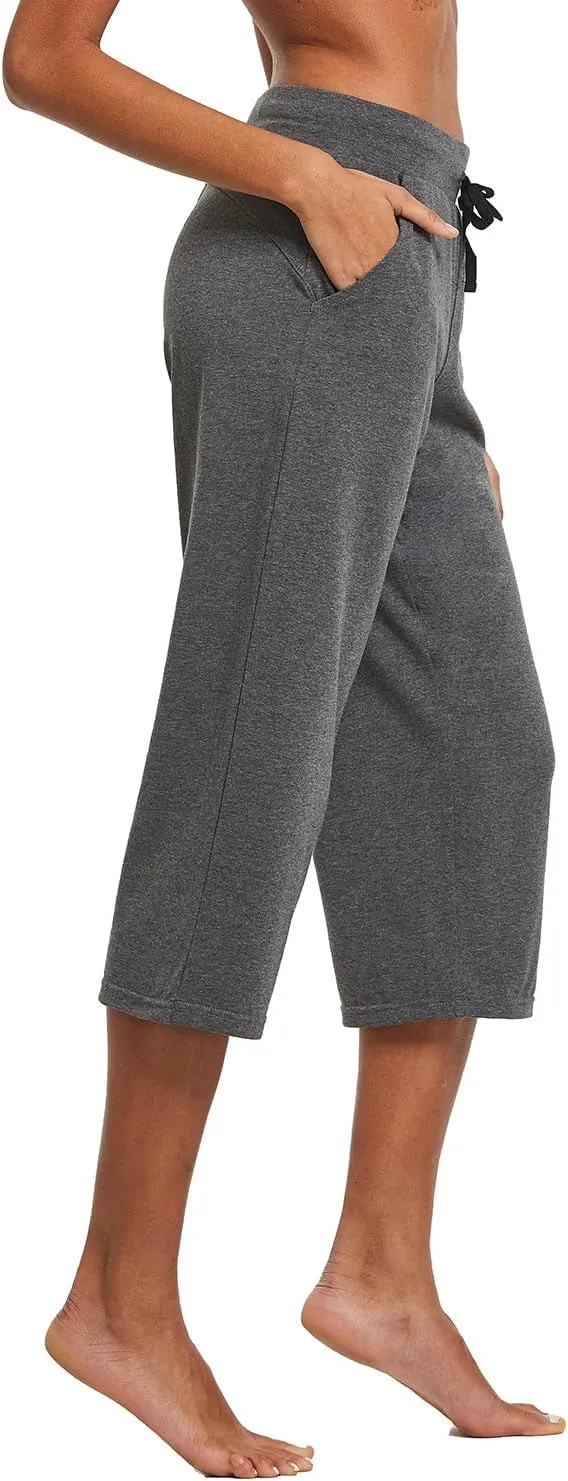 baleaf Women's Capris Yoga Cotton Wide Leg Casual Summer Capri Sweatpants Loose Lounge Workout Crop Pants Pockets