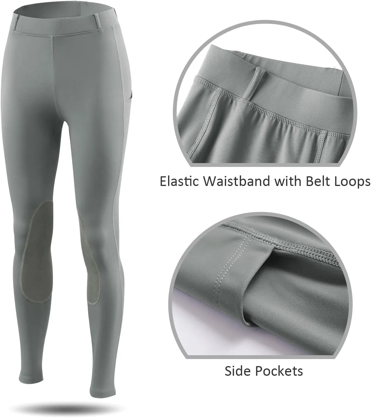 baleaf Women's Riding Pants Equestrian Breeches Knee-Patch Horse Riding Tights Horseback Belt Loops Pockets UPF50 