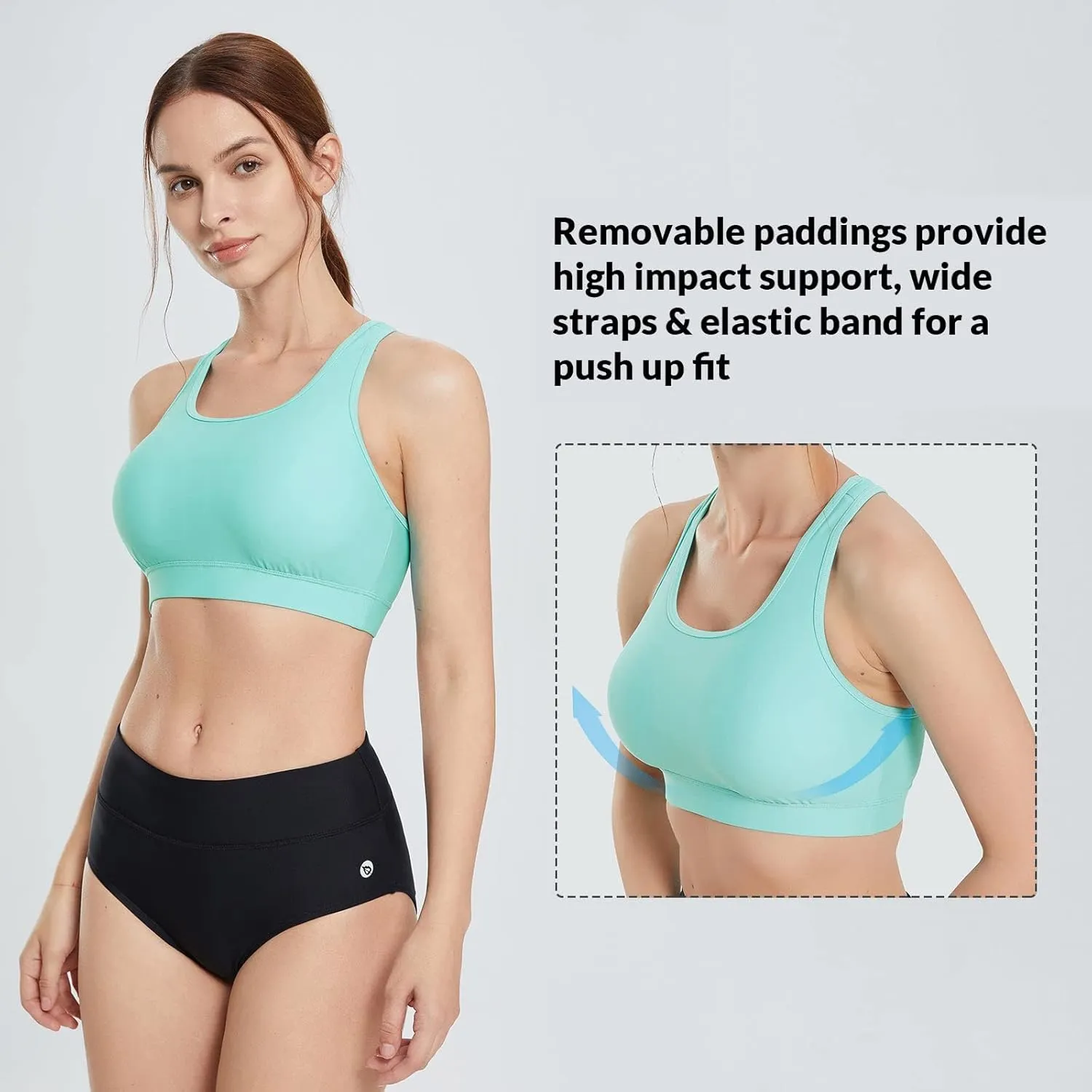 baleaf Women's UPF 50  Swim Bra Modest Bikini Top Quick Dry Workout Sport Bra Under Rash Guard