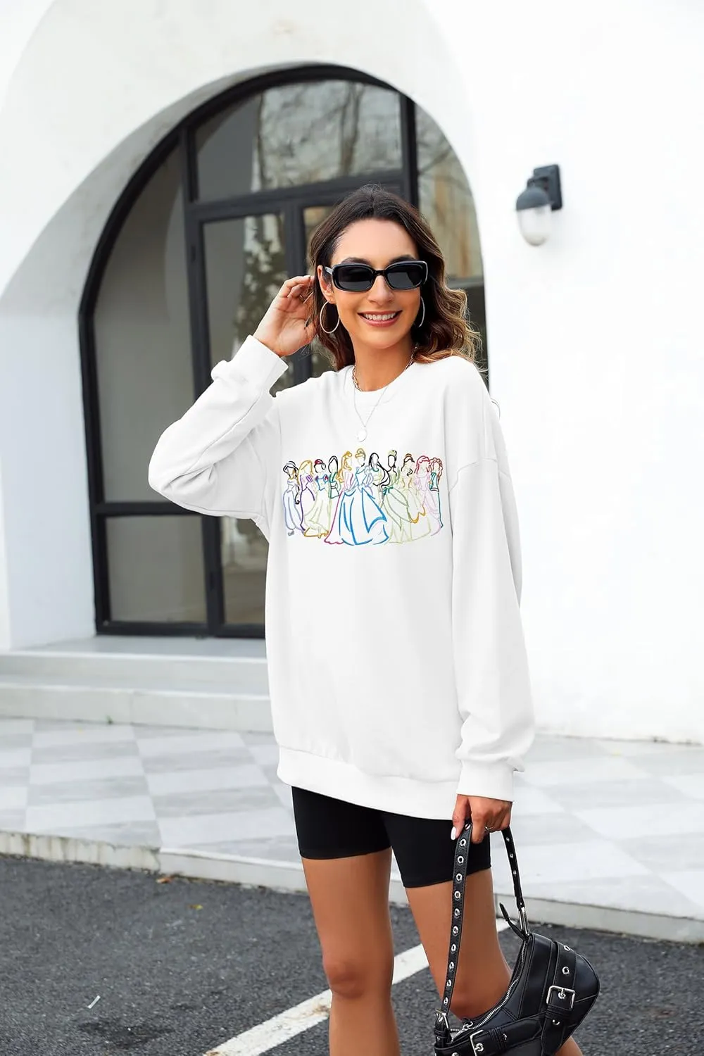 BANGELY Magical Sweatshirt Women Cute Embroidered Magic Princess Sweater Family Vacation Shirt Casual Long Sleeve Top
