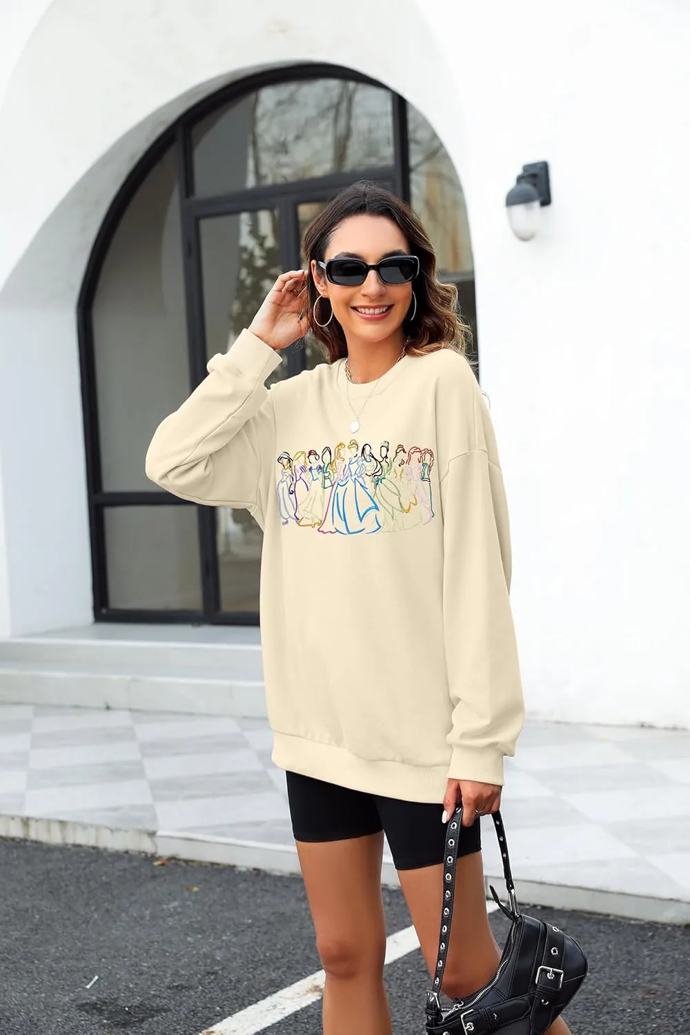 BANGELY Magical Sweatshirt Women Cute Embroidered Magic Princess Sweater Family Vacation Shirt Casual Long Sleeve Top