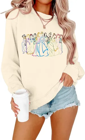 BANGELY Magical Sweatshirt Women Cute Embroidered Magic Princess Sweater Family Vacation Shirt Casual Long Sleeve Top