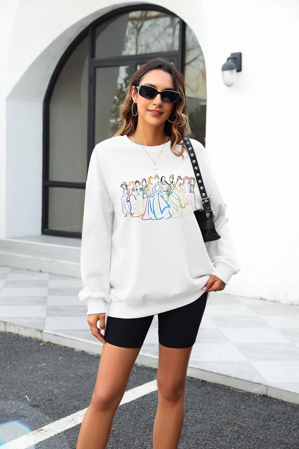 BANGELY Magical Sweatshirt Women Cute Embroidered Magic Princess Sweater Family Vacation Shirt Casual Long Sleeve Top
