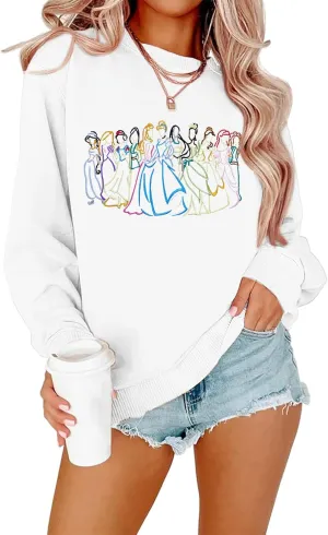 BANGELY Magical Sweatshirt Women Cute Embroidered Magic Princess Sweater Family Vacation Shirt Casual Long Sleeve Top