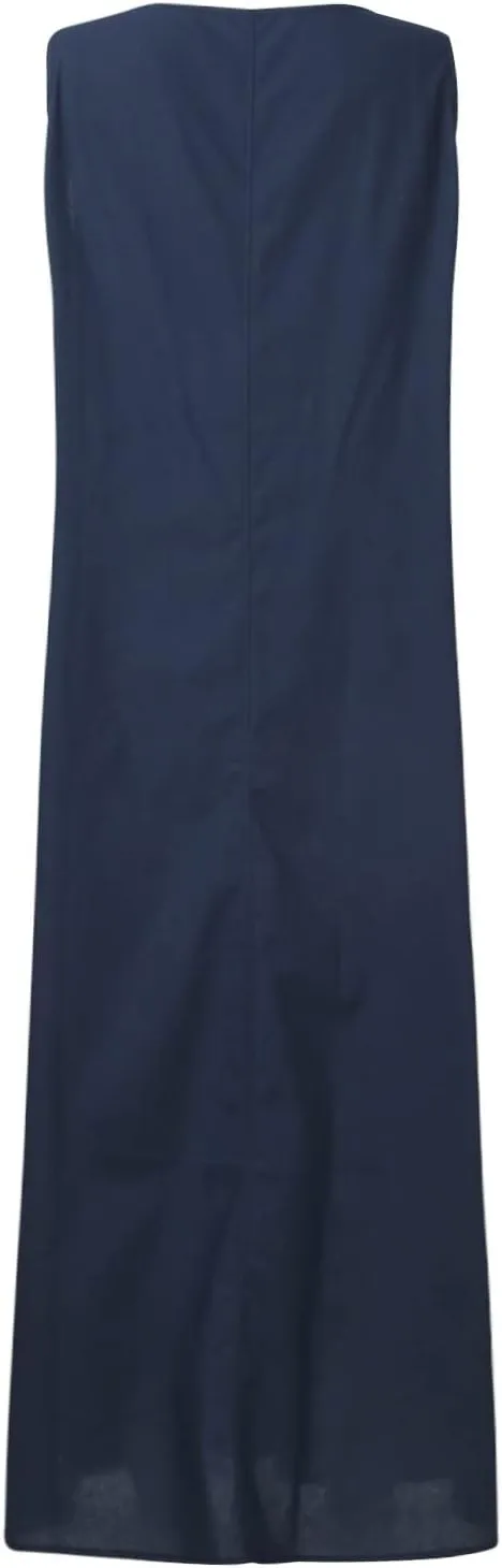 BAXLIMEK Maxi Dresses for Women,2023 Spring Summer Trendy Plain Cotton Linen Dress,Casual Boho Plus Size Beach Dress