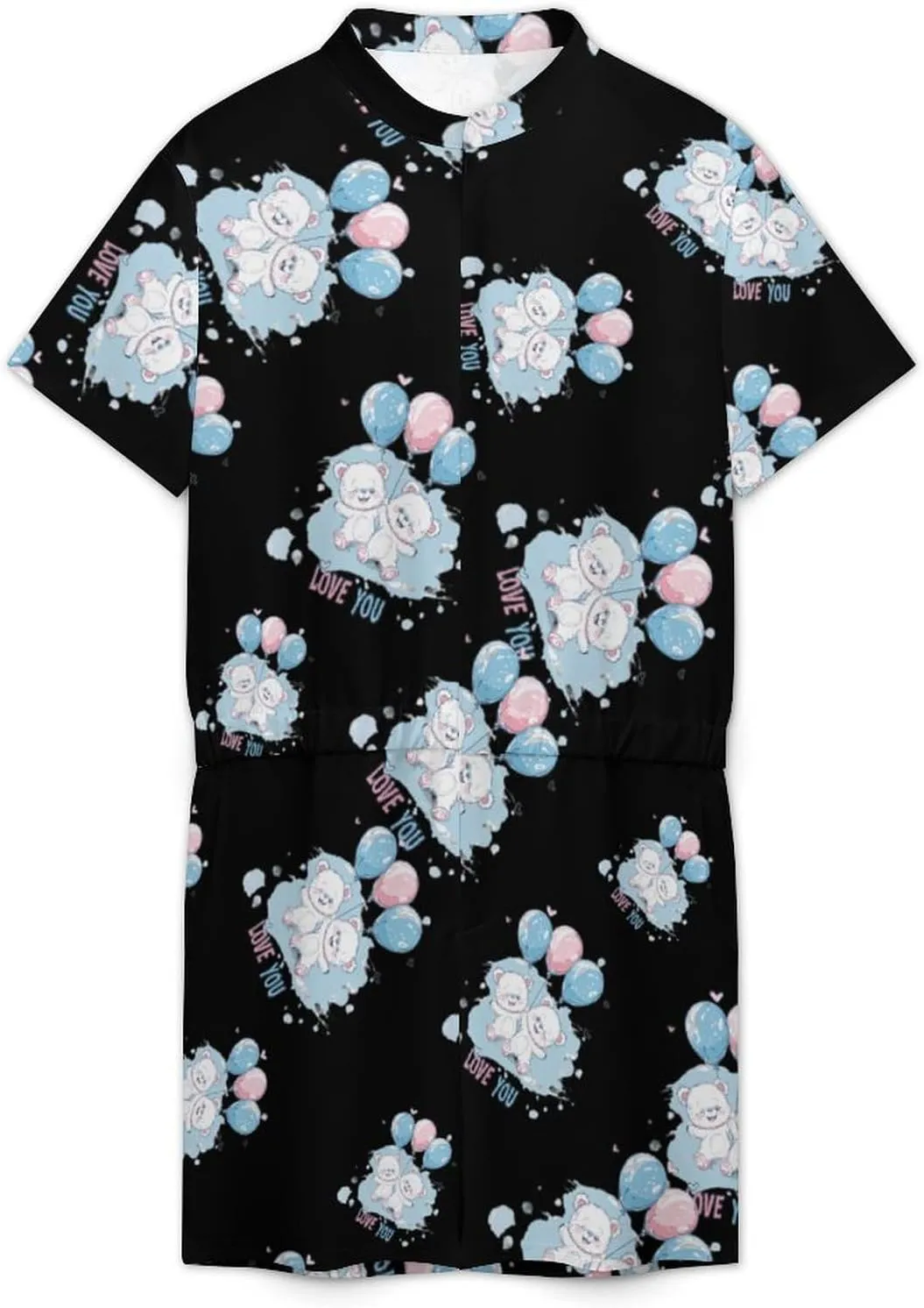 Bears Balloons Loves You Mens Short Sleeve Rompers Printed Slim Fit One Piece Jumpsuit with Pocket