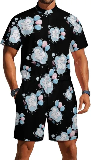 Bears Balloons Loves You Mens Short Sleeve Rompers Printed Slim Fit One Piece Jumpsuit with Pocket