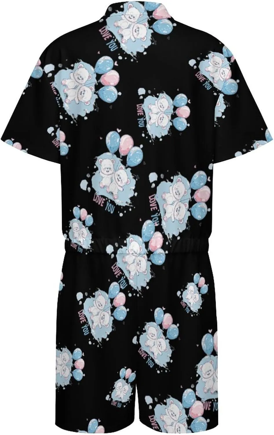 Bears Balloons Loves You Mens Short Sleeve Rompers Printed Slim Fit One Piece Jumpsuit with Pocket