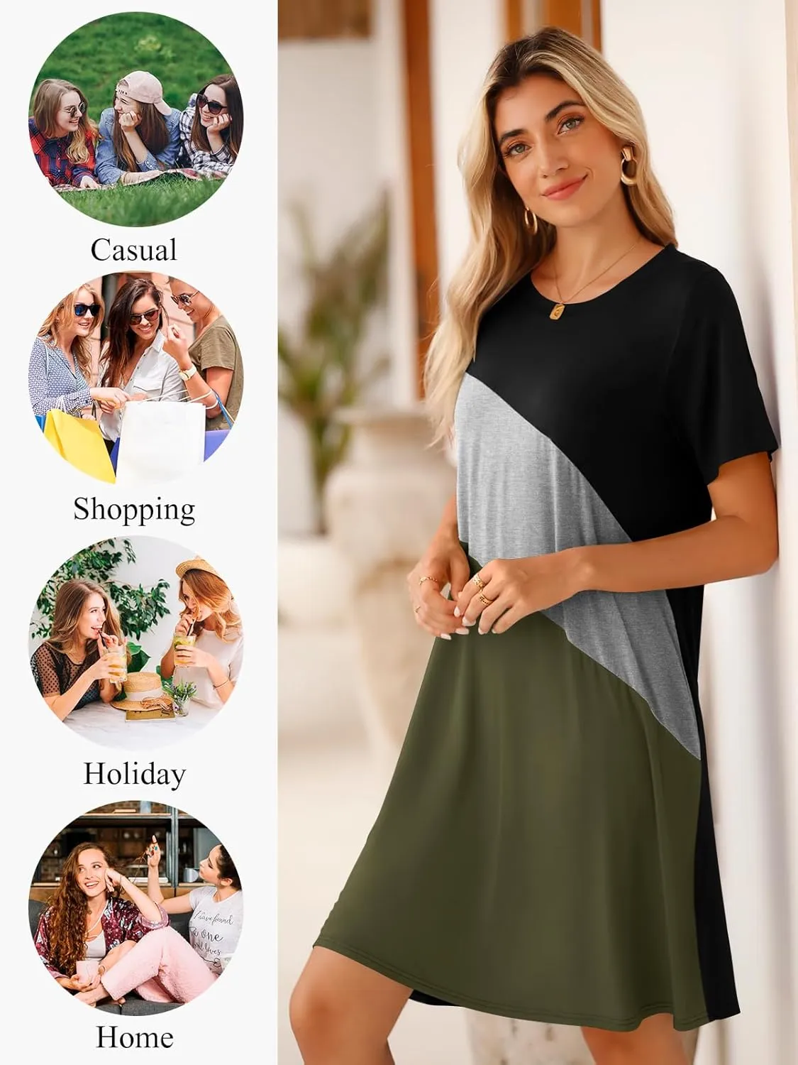 BELAROI Womens Plus Size Summer T Shirt Dresses Casual Swing Short Sleeve Patchwork Tunic Dress with Pockets