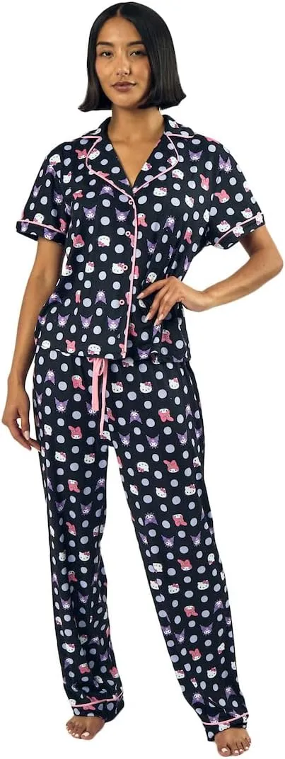 Bioworld Hello Kitty & Friends Character Heads Women's Polka Dot Sleep Shirt & Pants Set