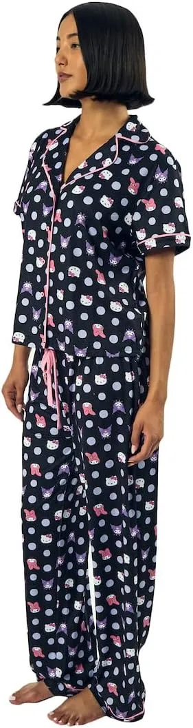 Bioworld Hello Kitty & Friends Character Heads Women's Polka Dot Sleep Shirt & Pants Set
