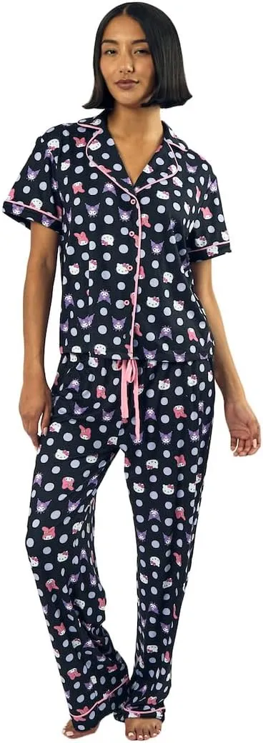 Bioworld Hello Kitty & Friends Character Heads Women's Polka Dot Sleep Shirt & Pants Set