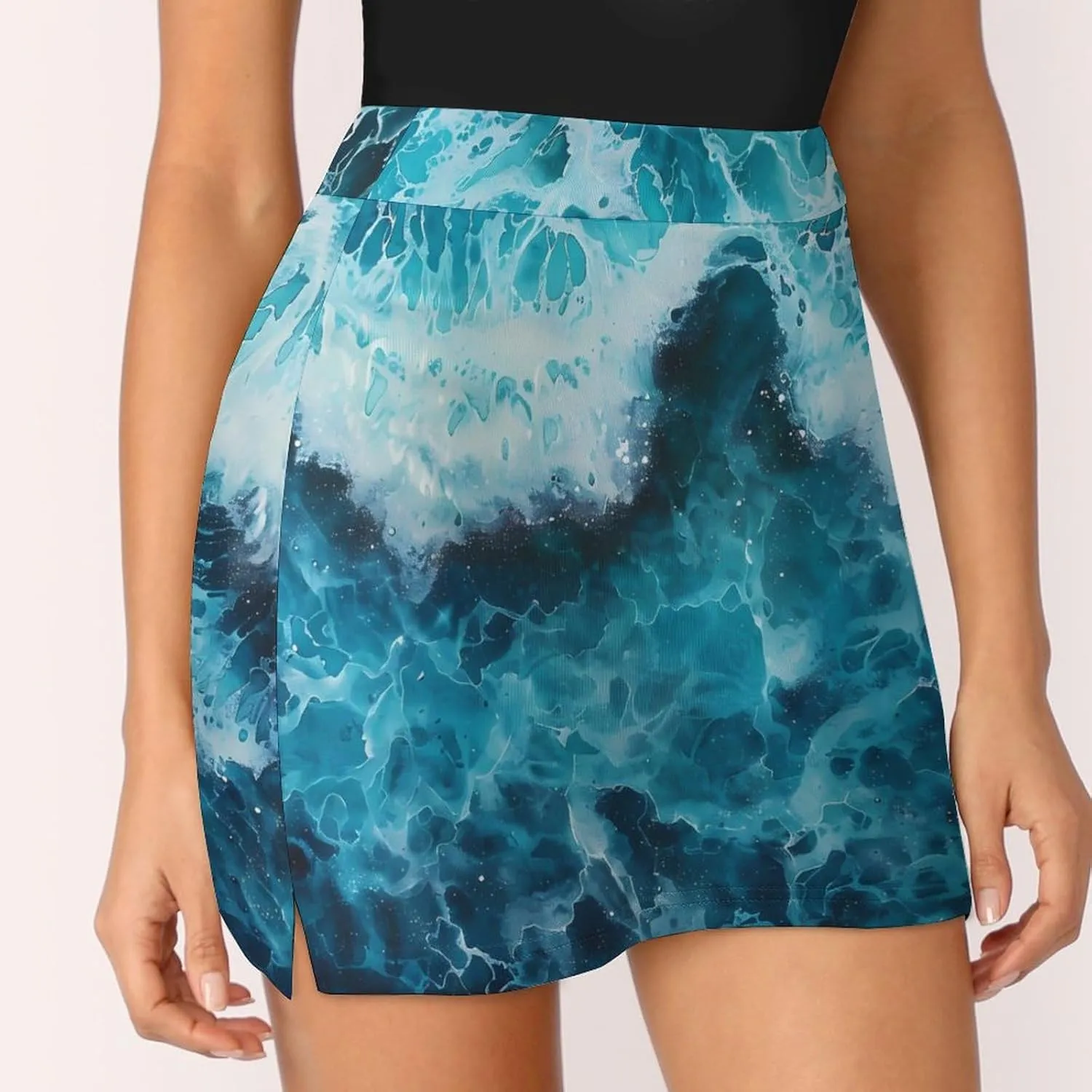Blue Ocean Waves Women's Skort Athletic Skirt Golf Skorts A-line Skirts with Built-in Shorts Pockets
