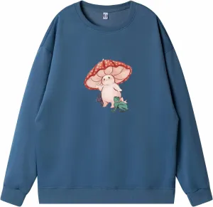 Bobeutou Women Frog Crewneck Sweatshirt Kawaii Mushroom Cute Oversize Pullover Hoodie Teen Girl Aesthetic Cottagecore Clothes