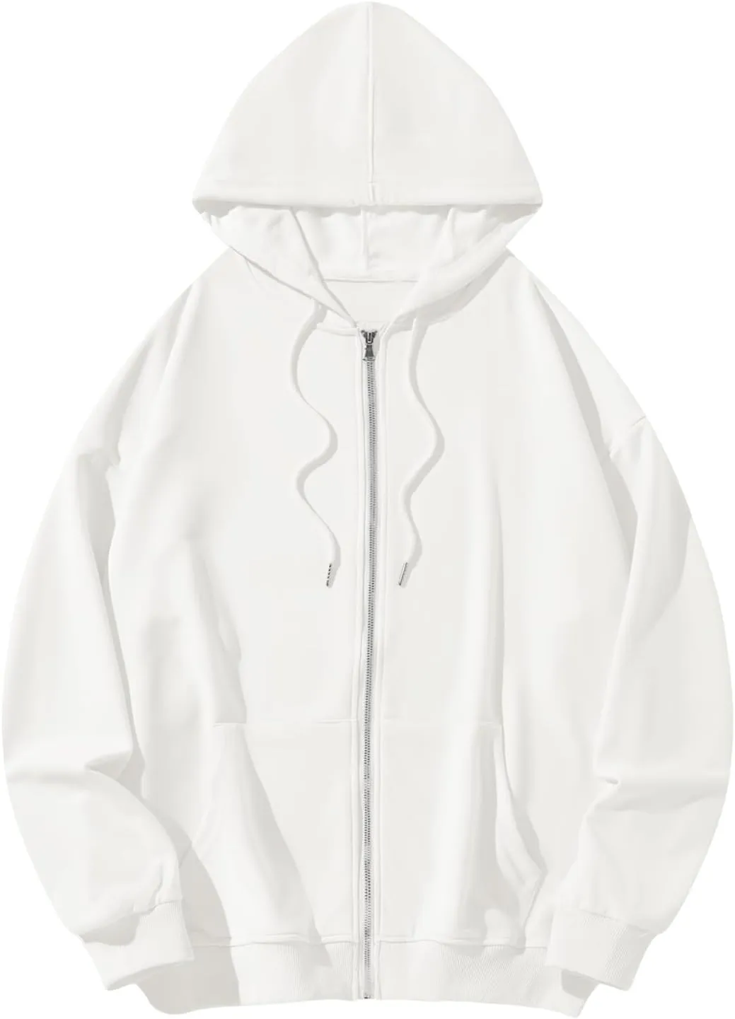 Bobeutou Womens Zip Up Y2K Hoodies Long Sleeve Fall Oversized Casual Drawstring Drop Shoulder Sweatshirts Jacket with Pocket