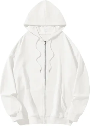 Bobeutou Womens Zip Up Y2K Hoodies Long Sleeve Fall Oversized Casual Drawstring Drop Shoulder Sweatshirts Jacket with Pocket