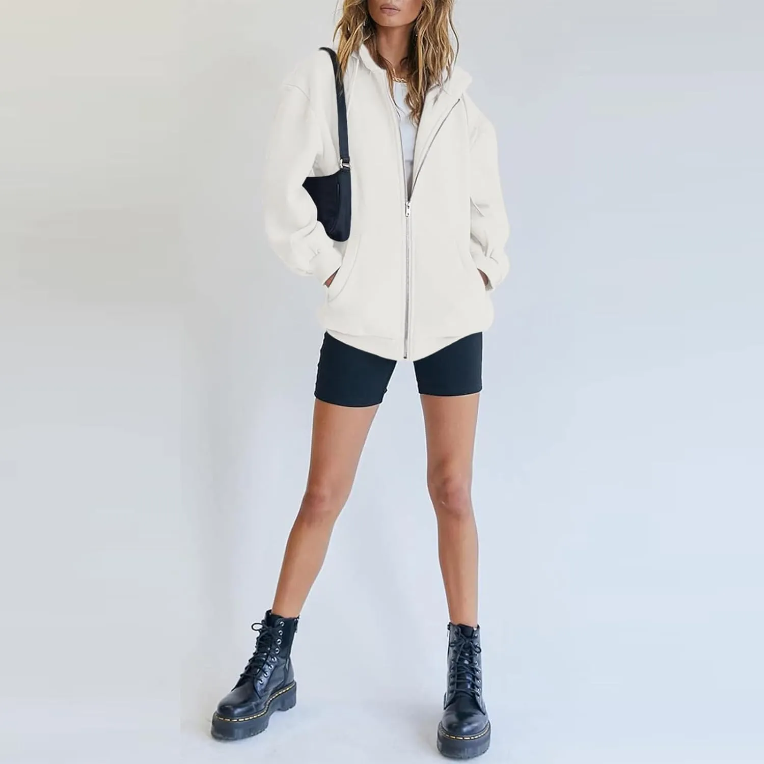 Bobeutou Womens Zip Up Y2K Hoodies Long Sleeve Fall Oversized Casual Drawstring Drop Shoulder Sweatshirts Jacket with Pocket