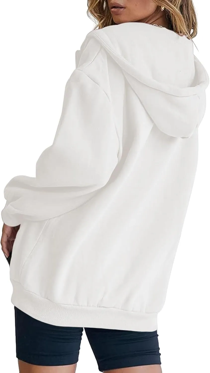 Bobeutou Womens Zip Up Y2K Hoodies Long Sleeve Fall Oversized Casual Drawstring Drop Shoulder Sweatshirts Jacket with Pocket