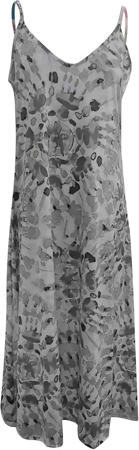 Boho Dresses for Women 2024 Casual Summer Sexy Spaghetti Strap Maxi Dress Sleeveless Beach Flowy Sundresses