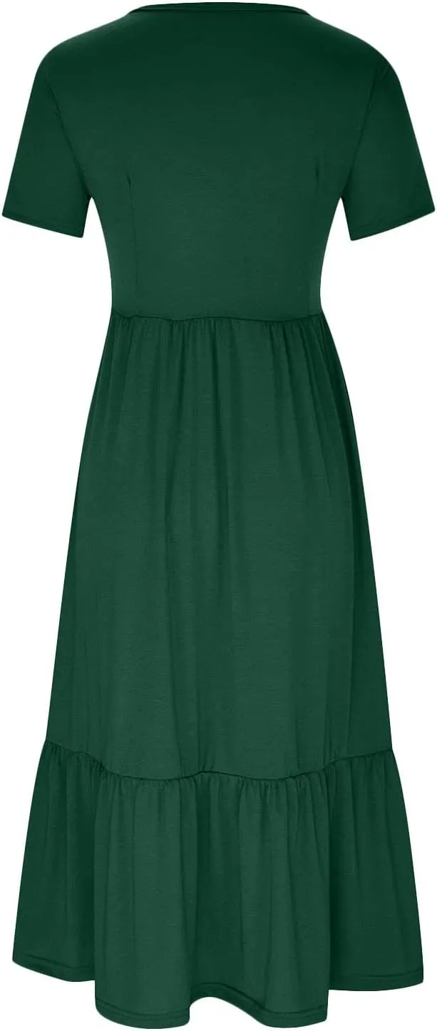 Boho Dresses Women 2024 Summer Casual Short Sleeve A-Line Boho Flowy Beach Dress Vacation Daily Loose Sundress with Pockets