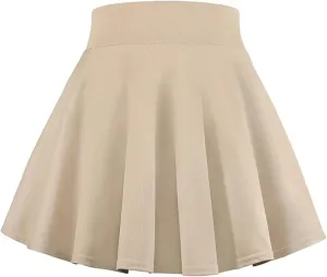 BOOPH Kids Girls Skirt Casual Mini Flare Plain Pleated Stretch Waist Skater Uniform Skirts