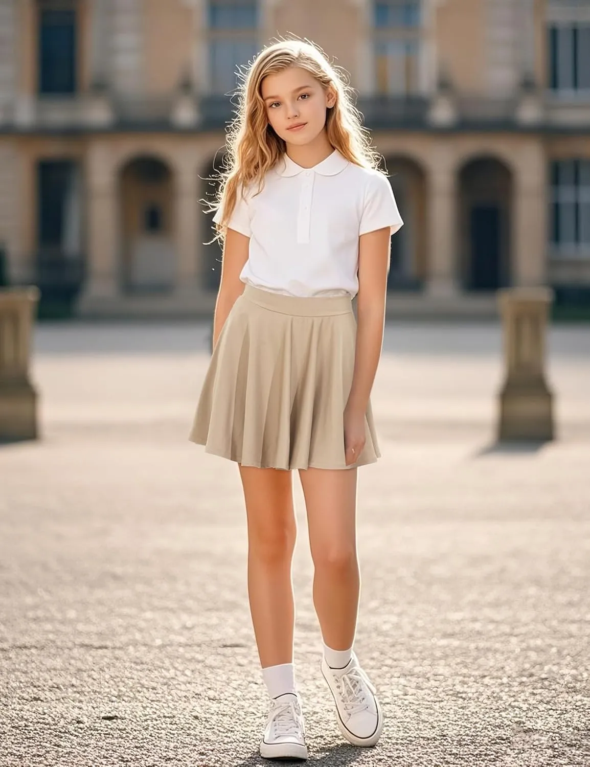 BOOPH Kids Girls Skirt Casual Mini Flare Plain Pleated Stretch Waist Skater Uniform Skirts