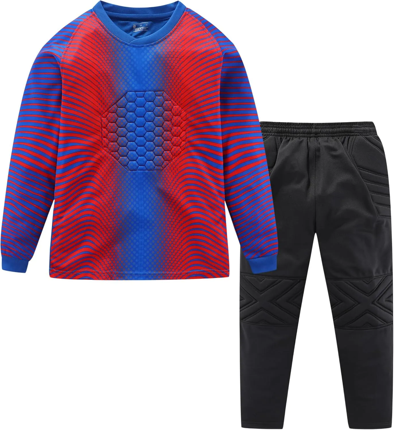 Boys Padded Goalkeeper Soccer Jersey and Pants Long Sleeve Goalie Uniform Kit for Kids and Youth